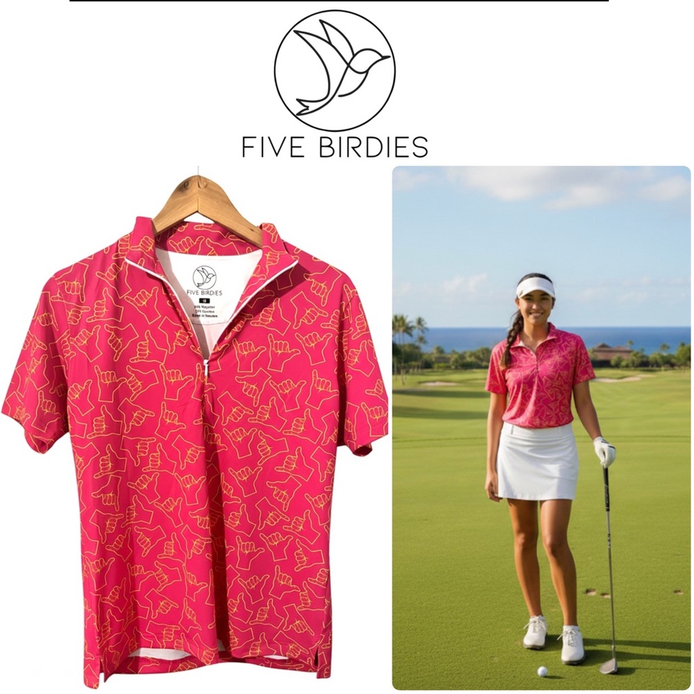 🆕 Five Birdies ✨ HAWAII • Women’s Pullover Zip Golf Shirt • Shaka • MED